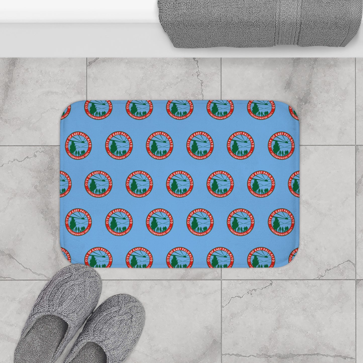 "City Seal" Capsule (Christmas Color-way) Light Blue Bath Mat